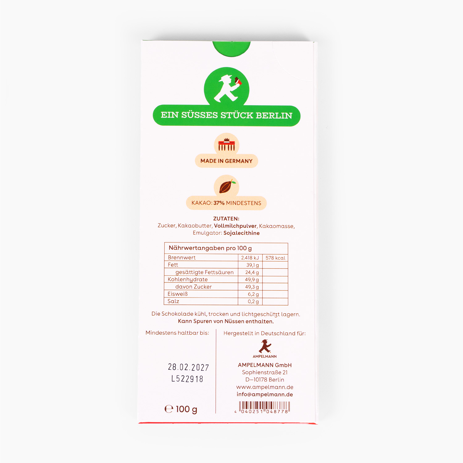 SCHOKOLATIER • Flachtafel • Edelvollmilch • Berlin Symbole • 100g