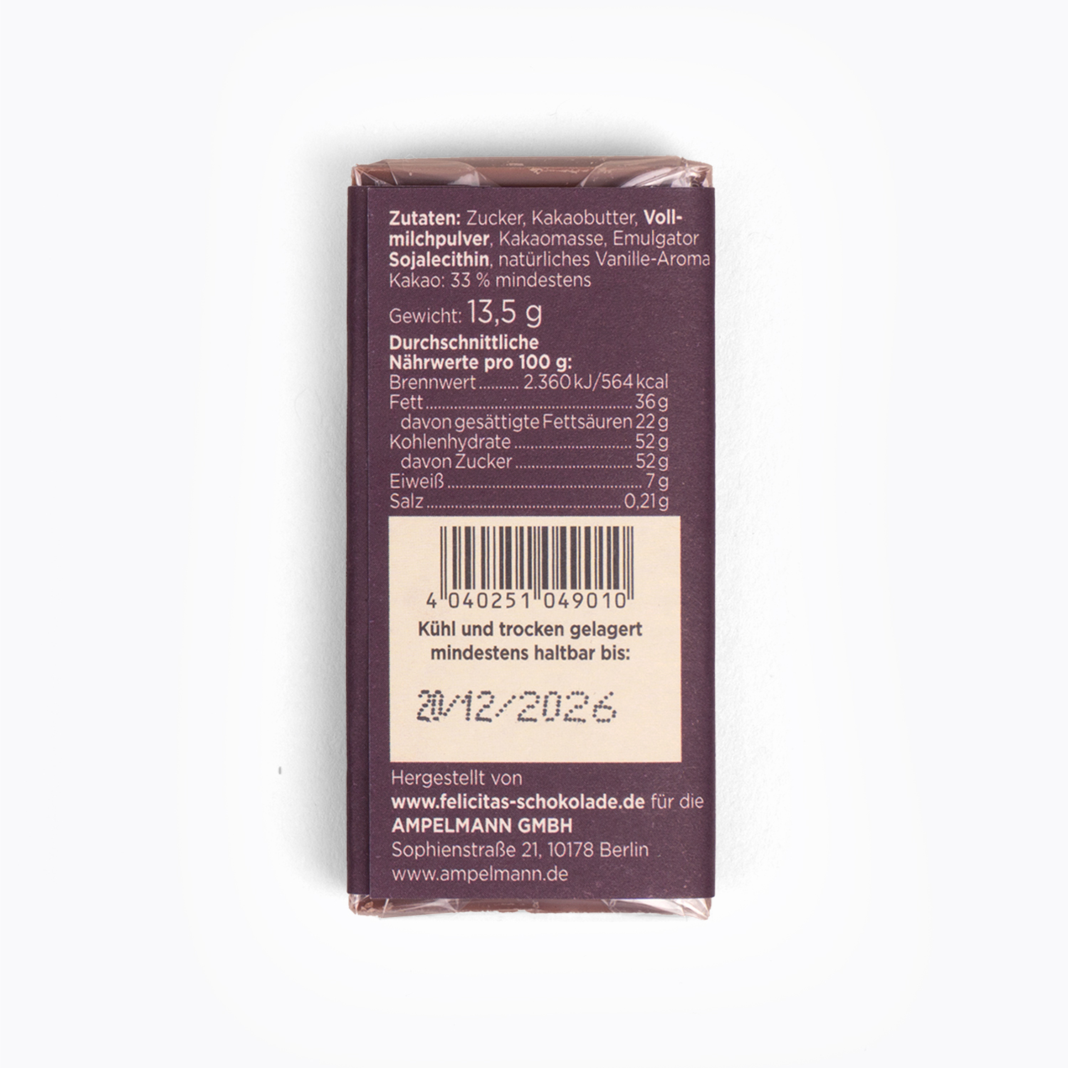 MINI SCHOKOLATIER Weihnachtsedition/ Vollmilch Schokolade